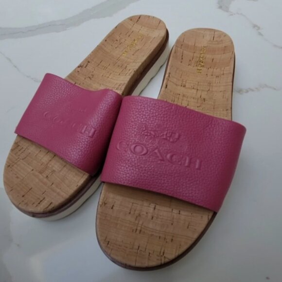 Coach Spruce Open Toe Leather Slides Sandal' In Pink - Picture 4 of 5